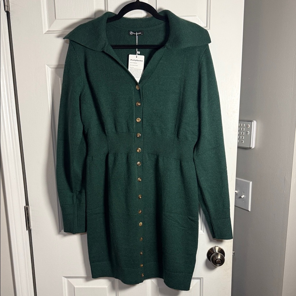 Green Button-Up Sweater Dress